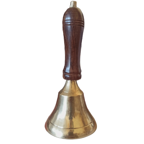 Колокольчик латунный с деревянной ручкой (полиш), 17 х 7,5  k01